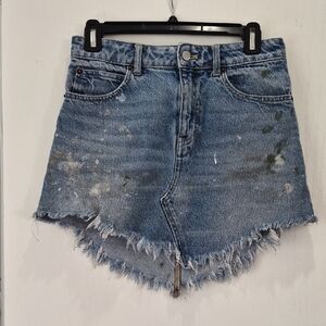 Free People Light Blue Paint-Splatter Denim Skirt